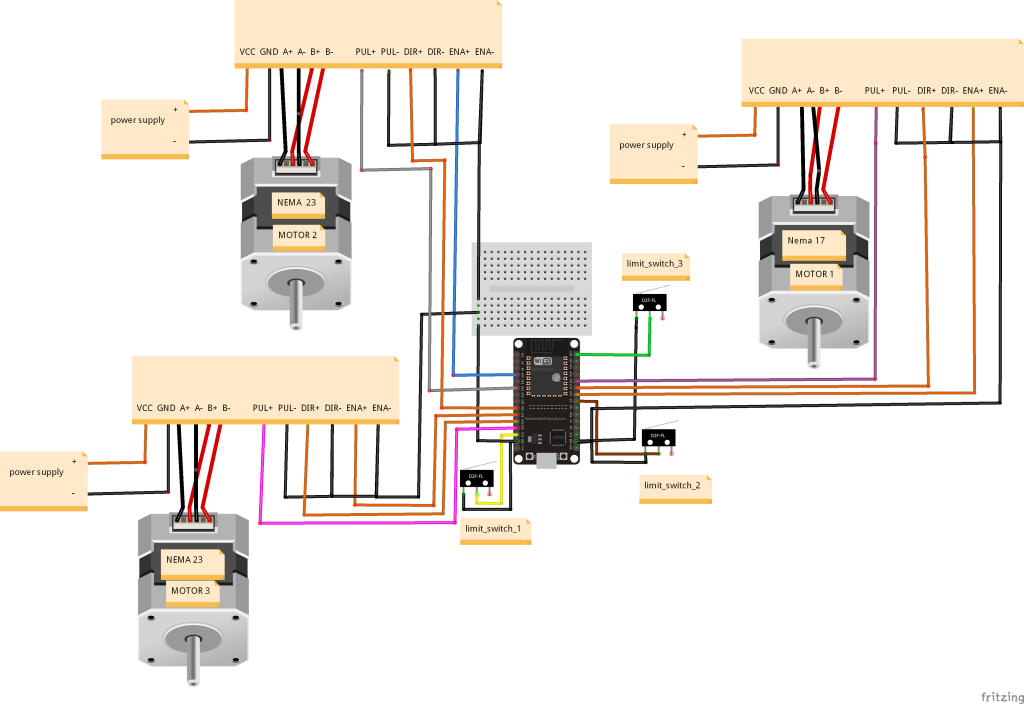 Circuit Diagram of IoT virtual production studio Project camera motion control via Bluetooth and Blynk iot app