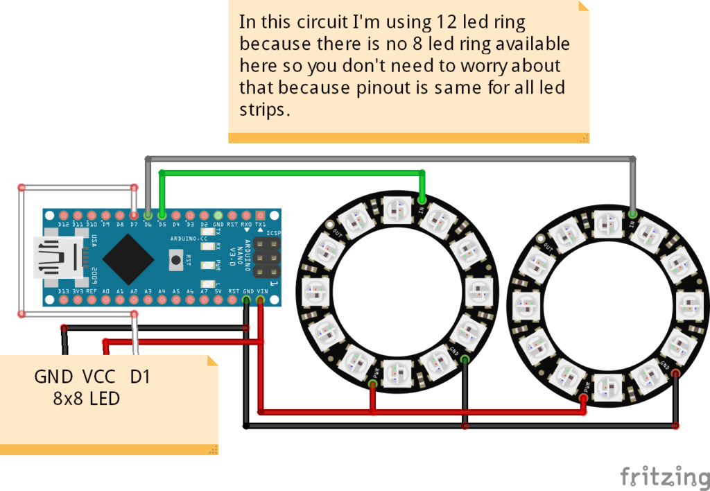 Circuit Diagram of  NeoPixel Leds or Decoration Lights Control by using Arduino