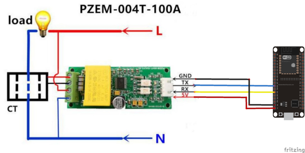 Circuit Diagram of PZEM-004T with ESP32