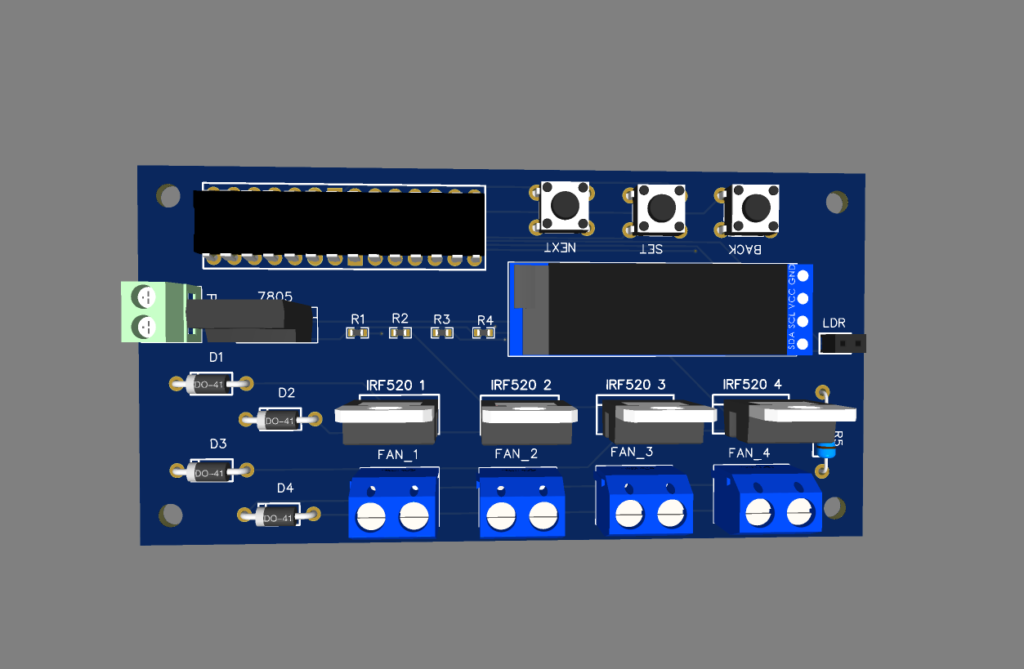 DC Fans Speed Control PCB Design by using Atmega328P Microcontroller Arduino UNO Chip