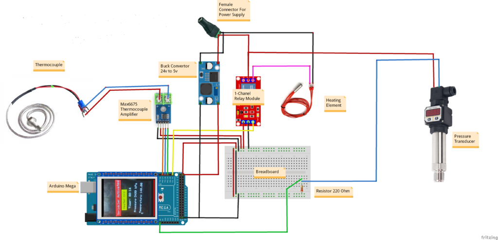 Circuit Diagram of Fire Sprinkler Testing Device with Arduino
